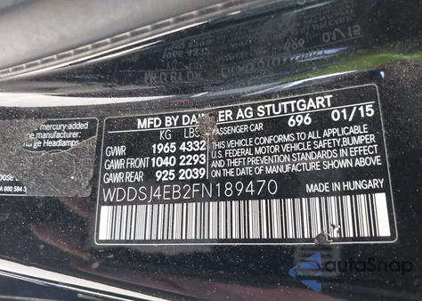 2015 Mercedes-Benz Cla 250 z USA, uszkodzony, nr VIN WDDSJ4EB2FN189470